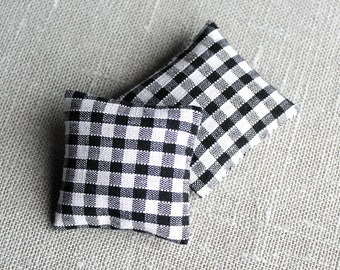 Black and White Miniature Dollhouse Pillows, 1:12, in Vintage Cotton Fabric, 2pcs