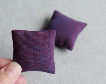 Purple Miniature Dollhouse Pillows, 1:12, in Vintage Cotton Fabric, 2pcs