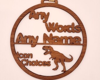 Custom Name Ornament, Personalised Wooden Decoration with Laser-Cut Design