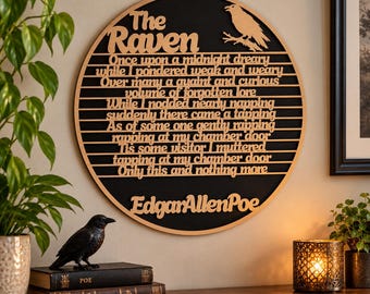 Edgar Allan Poe The Raven Wall Art | Laser Cut Wooden Literary Decor | Gothic Poem Wall Hanging | Dark Academia Home Decor Gift