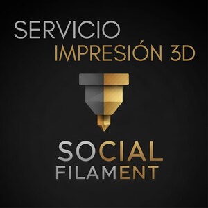 Puede incluir: Un logotipo para un servicio de impresión 3D llamado "Social Filament". El logotipo presenta una boquilla de impresora 3D dorada y negra con el texto "Servicio Impresión 3D" en dorado y "Social Filament" en plateado.
