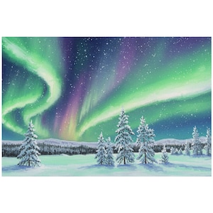 Aurora Borealis Gemälde Poster Wandkunst, Aurora Kunstdruck, Sternenhimmel Poster Malerei Wandkunst, Winter Kunstwerk, Nordlichter Kunst