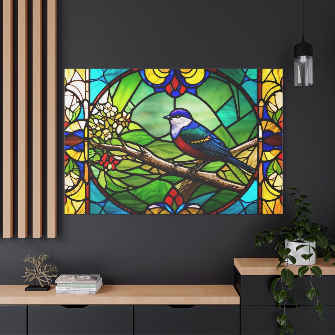 Stained Glass Bird Painting Canvas Wall Art, Abstract Stain Glass Bird ...