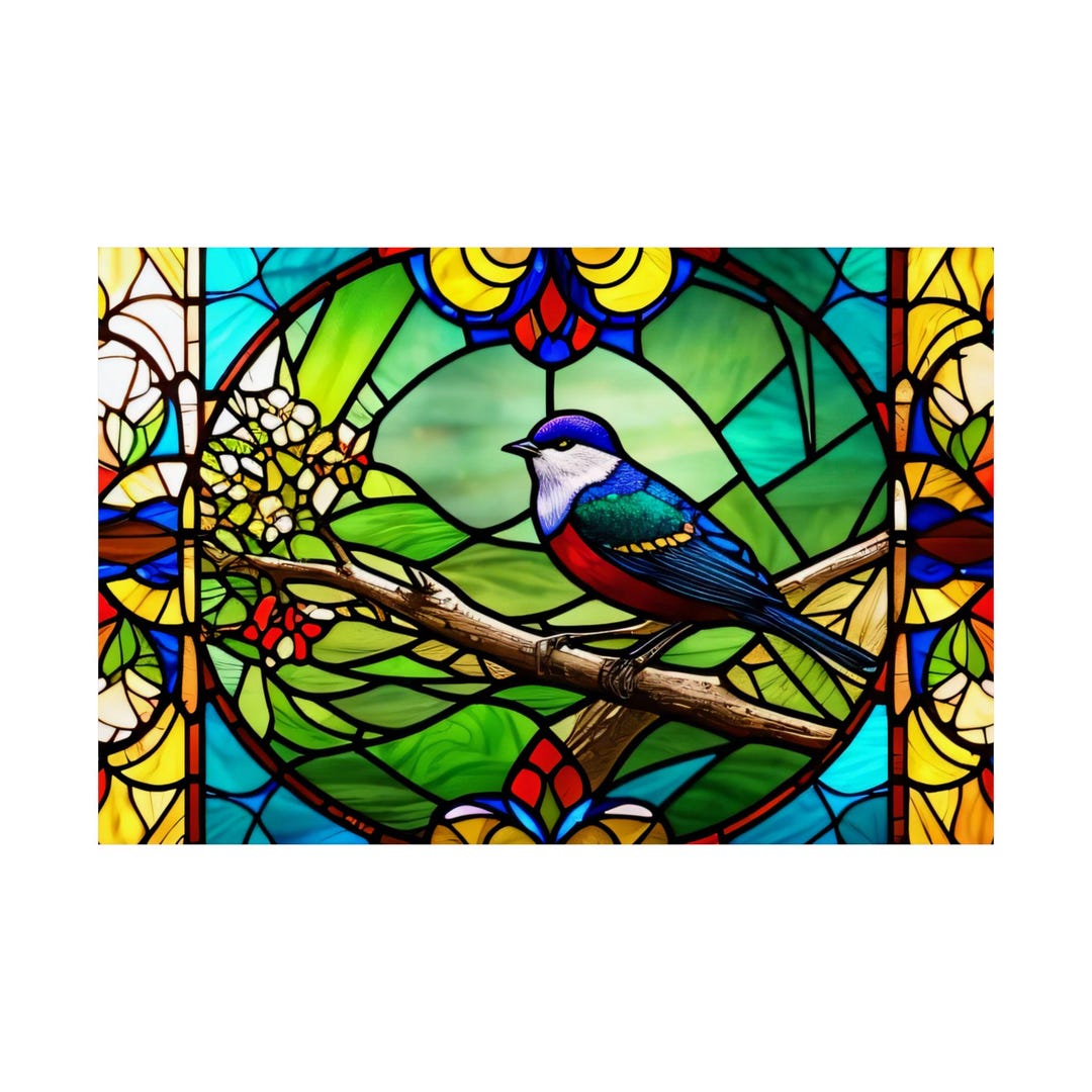 Stained Glass Bird Painting Poster Wall Art, Abstract Stain Glass Bird ...