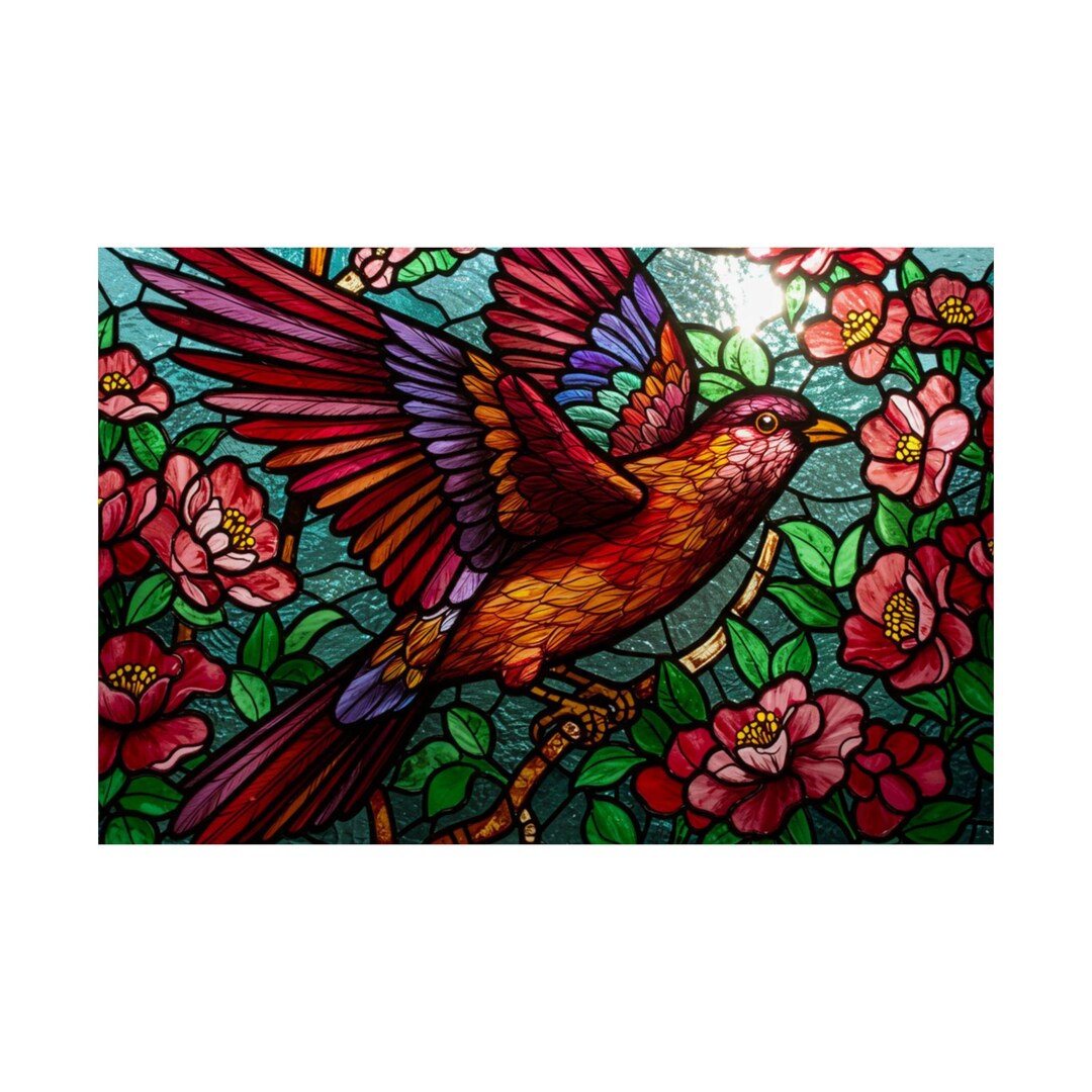 Stained Glass Bird Painting Poster Wall Art, Abstract Stain Glass Bird ...