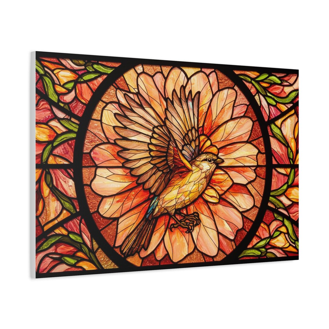 Stained Glass Bird Flower Painting Canvas Wall Art, Abstract Stain ...