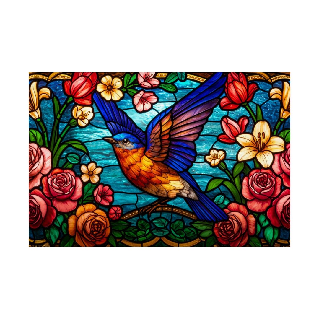 Stained Glass Bird Painting Poster Wall Art, Abstract Stain Glass Bird ...