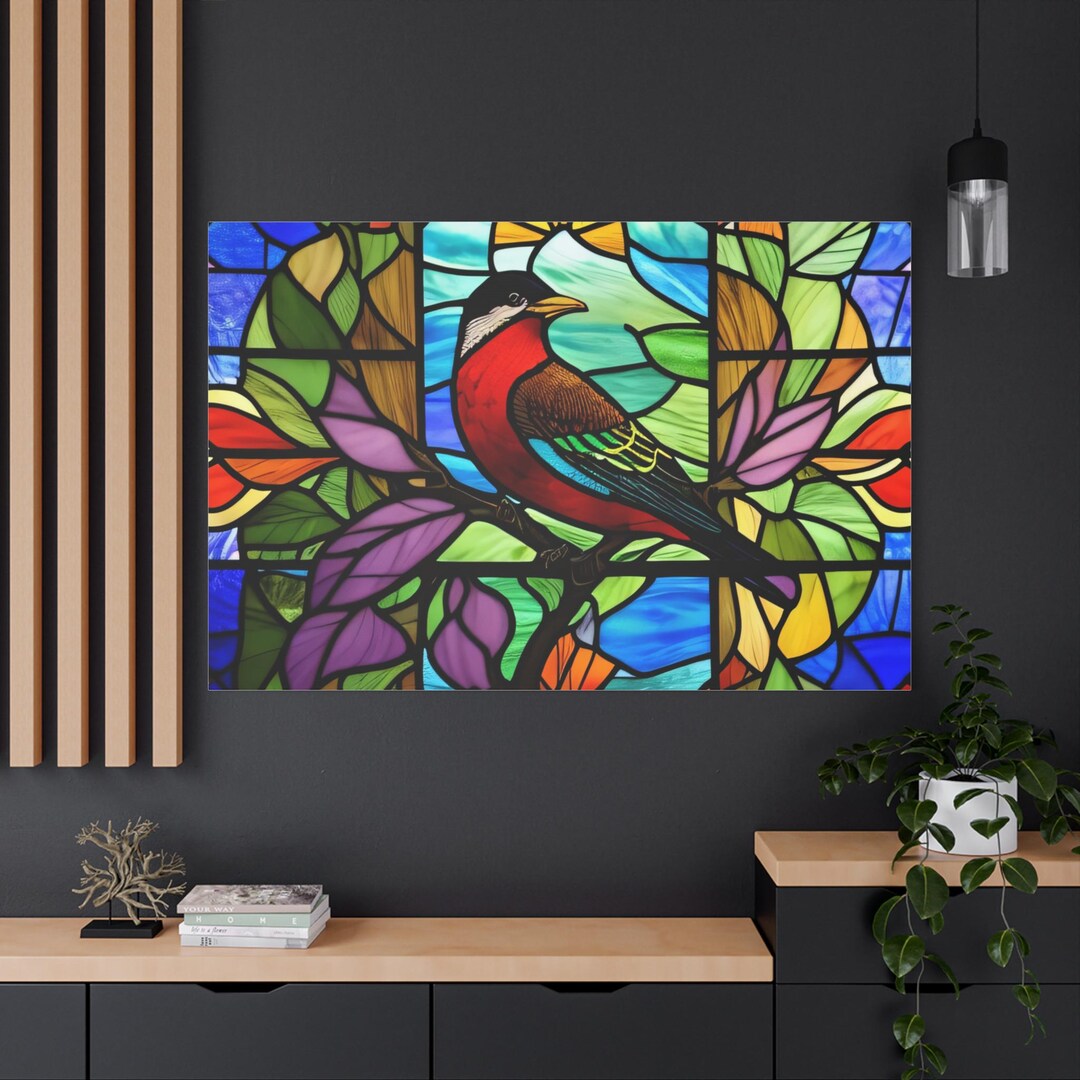 Stained Glass Bird Painting Canvas Wall Art, Abstract Stain Glass Bird ...