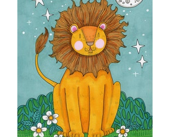 Moonlit Lion, A4 Print