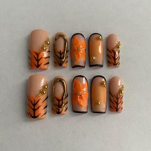 Tiger Lily | Handpainted press on nails | Summer tropical nails