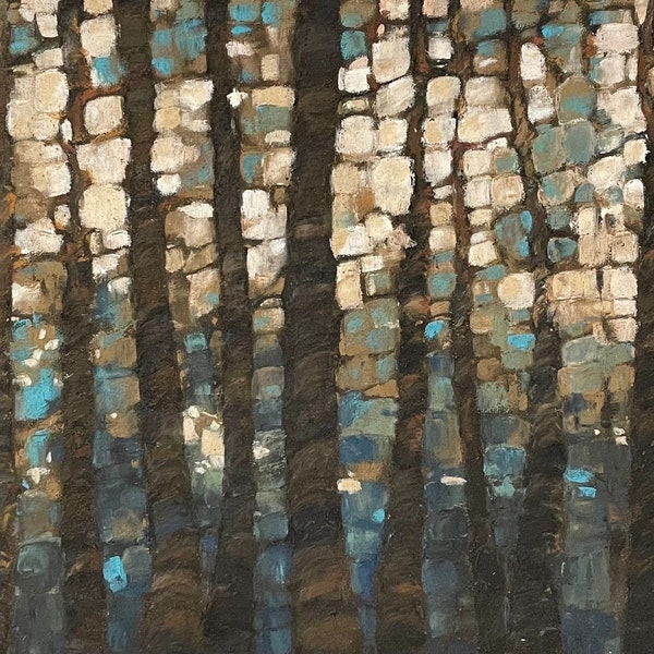 Original óleo pastel bosque paisaje bellas artes