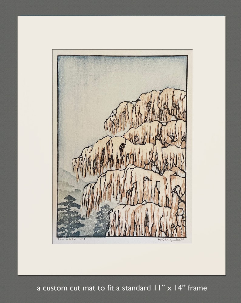 Woodblock Print Tree No. 16 limited edition hand-pulled block print landscape, moku haga fine art print matted print 11 x 14