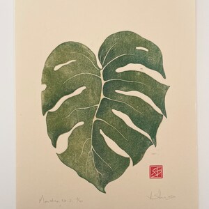 Monstera Woodblock Print Limited Edition Moku Hanga Fine Art Print image 2