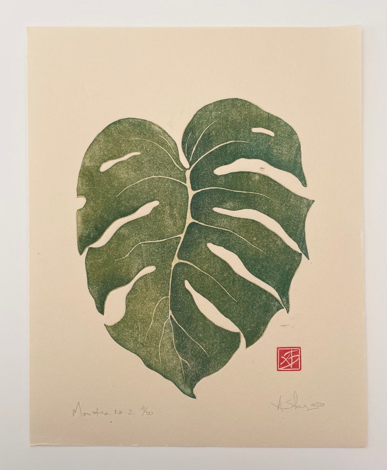 Monstera Woodblock Print Limited Edition Moku Hanga Fine Art Print image 2