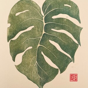 Monstera Woodblock Print Limited Edition Moku Hanga Fine Art Print image 1