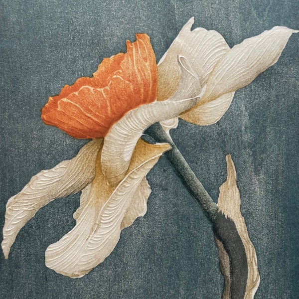 Woodblock Print Narcissus No. 4, limited edition hand-pulled moku haga fine art print