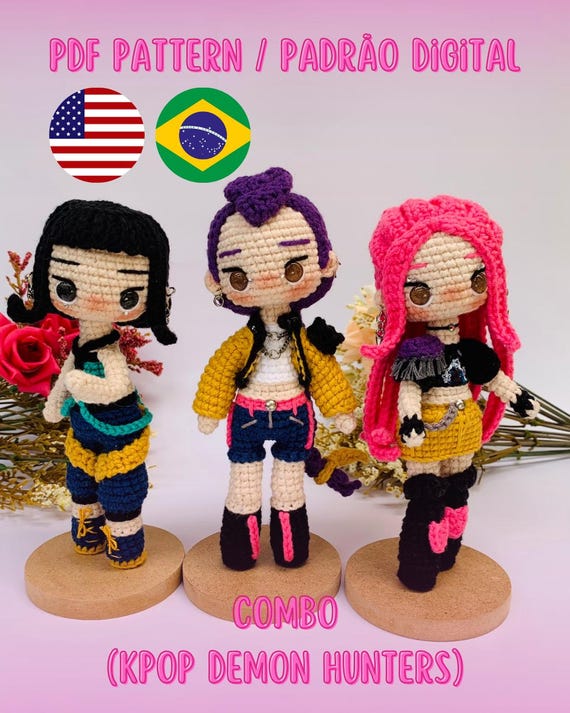 20% OFF COMBO: Minis Huntrix - Kpop Demon Hunters (crochet PDF