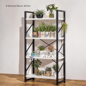 Industrial Bookshelf Bookcase – Wood Storage Rack & Display Shelf for Home or Living Room Decor