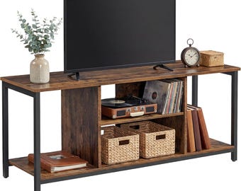 Rustic Industrial TV Stand with Storage Shelves, Farmhouse Media Console Table