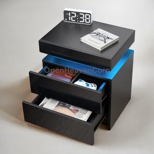 Modern LED Nightstand – High Gloss Bedside End Table with 2 Drawers, Bedroom Storage Furniture