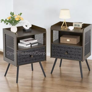 Modern Nightstands: 2-Tier Bedside Tables with Metal Drawer - Set of 2