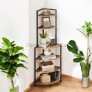 6-Tier Corner Bookshelf – Freestanding Wood Bookcase & Open Shelf Rack, Space-Saving Shelving Unit for Home or Office