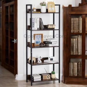 5-Tier Metal Bookshelf – Open Bookcase for Living Room, Bedroom, or Office Storage & Display