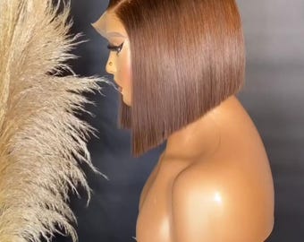 8inch Honey Brown Human Hair Wig. Prebleached and Preplucked Closure. One Size fit wig cap.