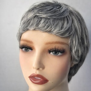 4inch Glueless Salt and Pepper Human Hair Wig: Pixie/kiki Cut