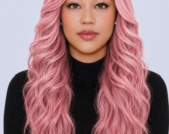 Peluca de cabello humano sin pegamento, de 16 pulgadas, color rosa Rihanna, con ondas corporales, cierre HD, predecolorada y pre-depilada.