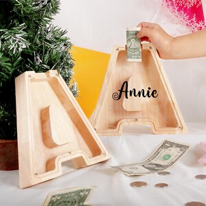 Hucha personalizada de madera con letras para niños, regalo de madera para niños y niñas, hucha con nombre personalizado, hucha de cumpleaños con logotipo personalizado.