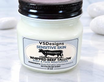 Grass-fed organic Whipped Beef Tallow body and face Moisturizer 4oz and 8oz.