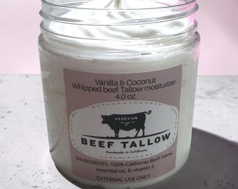 Whipped Beef Tallow Moisturizer – Vanilla Coconut, Grass-Fed Face Cream