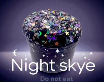 Night Skye Shimmer Slime: Glossy Glitter Stars, Moon Charms, 8oz
