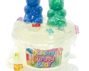 Yummy gummy scented clear and clay slime by Skye Blakely Slimes. Featuring 7oz.