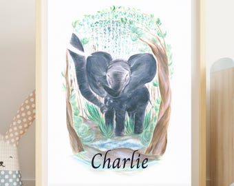 Elephant print, Baby gifts, nursery art, Giclée nursery print, personalized gifts, decorative painting, Animal nursery art print, elephant