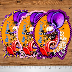Ratte Fink Style Aufkleber 3er-Pack 5x3.5&quot;Vinyl Aufkleber | Retro Kustom Kulture Hot Rod Vintage Auto Aufkleber für Skateboards, Autos, Laptops