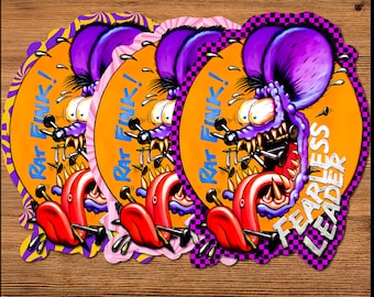 Rat Fink Style Sticker Set 3-Pack 5x3.5&quot; Vinyl Decals | Retro Kustom Kulture Hot Rod Vintage Car Stickers for Skateboards, Cars, Laptops