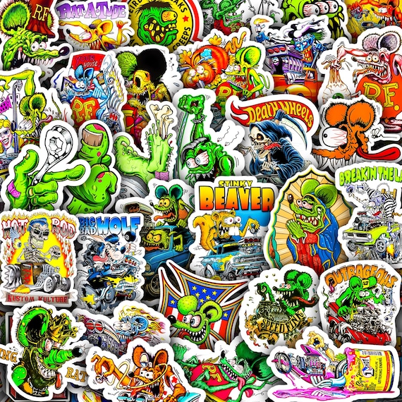 Rat Fink Waterproof Vinyl Decals, Ed Roth Hot Rod Stickers (40pcs