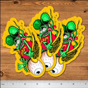 Ratte Fink Fliegen Augapfel Aufkleber — 15,5 cm 3er-Pack Vinyl Hot Rod Aufkleber • Kustom Kulture Auto Laptop Werkzeugkasten Skateboard Wasserflasche Vintage Kunst