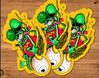 Rat Fink Flying Eyeball Stickers—6 Inch 3-Pack Vinyl Hot Rod Decals • Kustom Kulture Car Laptop Toolbox Skateboard Water Bottle Vintage Art