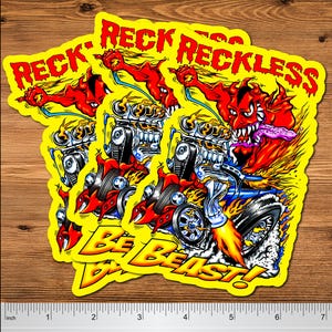 Ratte Fink Stil Hot Rod Aufkleber, 3er Pack Reckless Beast Teufel Monster Vinyl Aufkleber, Kustom Kulture Auto Aufkleber Set, Retro Garage Wandkunst