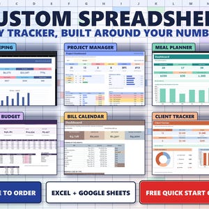 Individuelle Tabellenkalkulation nach Maß, personalisierte Excel- und Google Sheets-Vorlage, Tracker, Inventarverwaltung, Dashboard für Kleinunternehmen, Planer