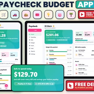 Paycheck Budget App, Biweekly Budget Planner, Bill Tracker, Debt Payoff Tracker, Savings Goals, Expense Tracker for Phone iPad PC, Free Demo