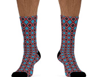 Modern Patterned Socks Premium Quality Knit Socks Geometric Design Dress Socks Diamond Patterned Design Socks Work Attire Fun Gift Idea