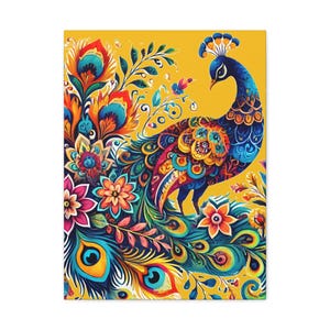 Peacock Canvas Print Colorful Peacock Wall Art Feather Artwork Stretched Canvas Peacock Decor Peacock Lover Gift Bird Print Home Decor