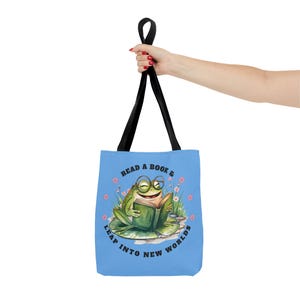 Bolsa de tela con forma de rana, ideal para libros, bibliotecas o como regalo para amantes de los libros o amantes de las ranas. Bolsa de lona para clubes de lectura, bolsas de compras con forma de rana.