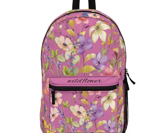 Wildflower Backpack Carryon Bag Floral School Bookbag Travel Bag Botanical School Bag Flower Print Knapsack Floral Tote Gift Bag for Her