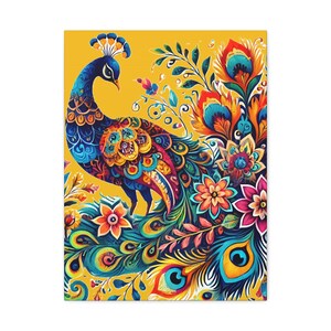Peacock Print Colorful Peacock Artwork Peacock Feather Wall Decor Canvas Peacock Print Stretched Canvas Peacock Print Peacock Lover Gift