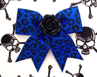Hellcat Rosie Leopard Hair Bow - Electrifying Blue - Psychobilly - Retro - 50s